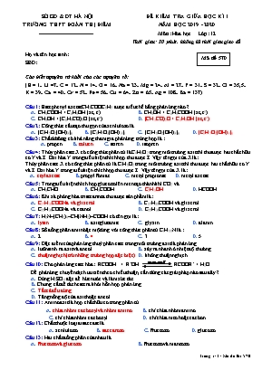 Đề kiểm tra giữa học kỳ I môn Hóa học Lớp 12 - Mã đề 570 - Năm học 2019-2020 - Trường THPT Đoàn Thị Điểm (Kèm đáp án)